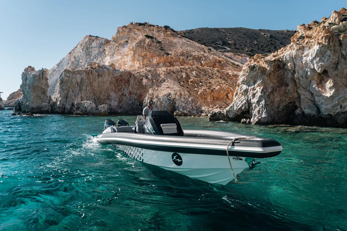 Exterior view of Navigatus IV, a Gulet Skipper-NC-100S-18 motorboat at Adamantas, Greece