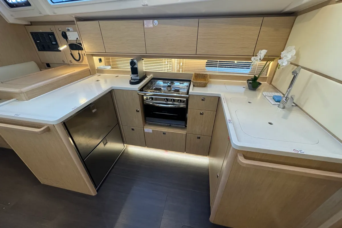 Galley of Sabina, a Bavaria C46 sailboat at Pula, Croatia