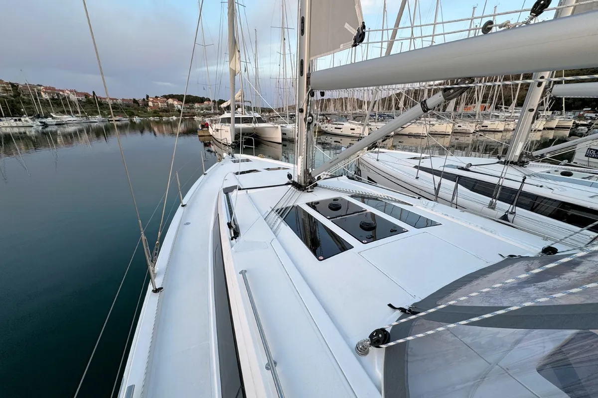 Deck of Sabina, a Bavaria C46 sailboat at Pula, Croatia