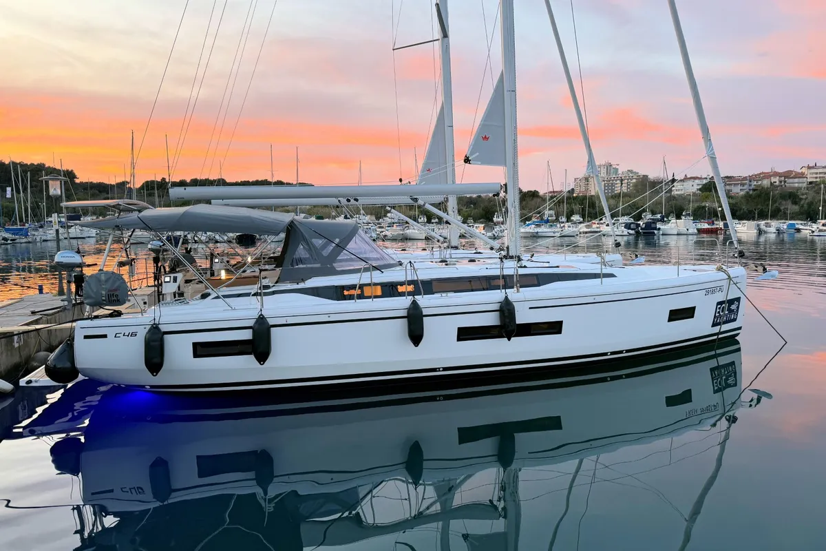 Exterior view of Sabina, a Bavaria C46 sailboat at Pula, Croatia
