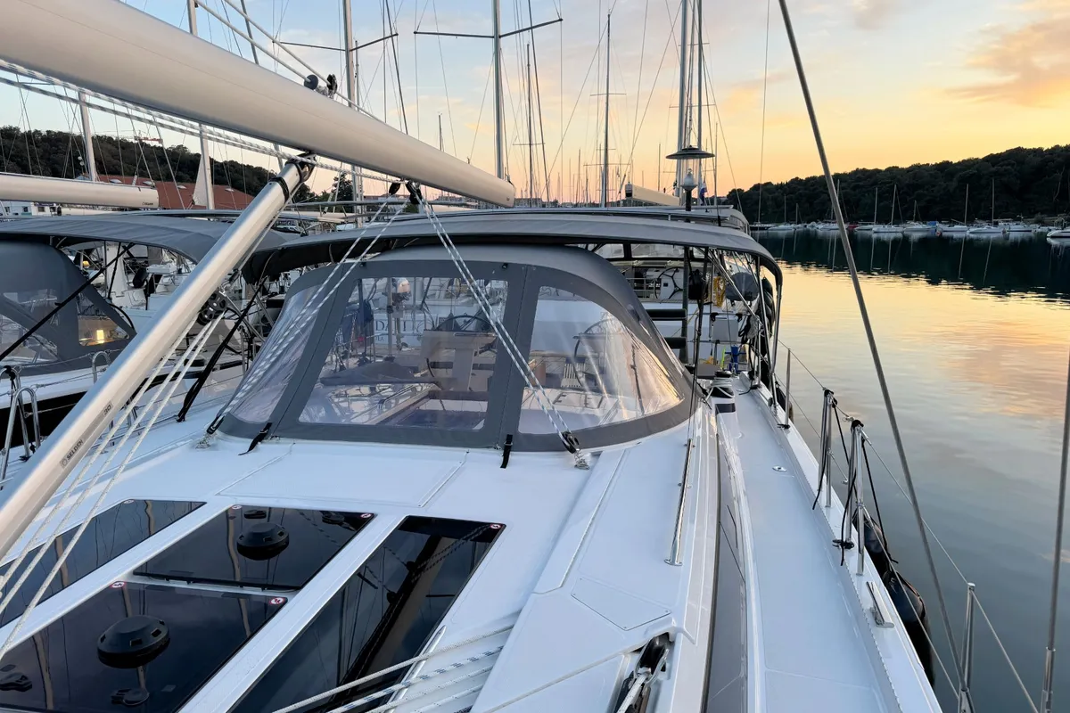 Deck of Sabina, a Bavaria C46 sailboat at Pula, Croatia