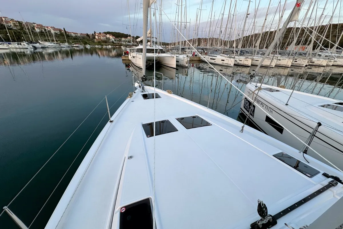 Deck of Sabina, a Bavaria C46 sailboat at Pula, Croatia