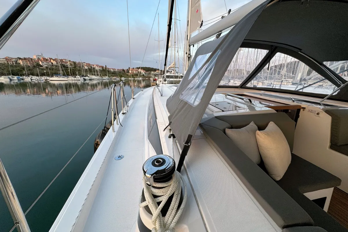 Deck of Sabina, a Bavaria C46 sailboat at Pula, Croatia