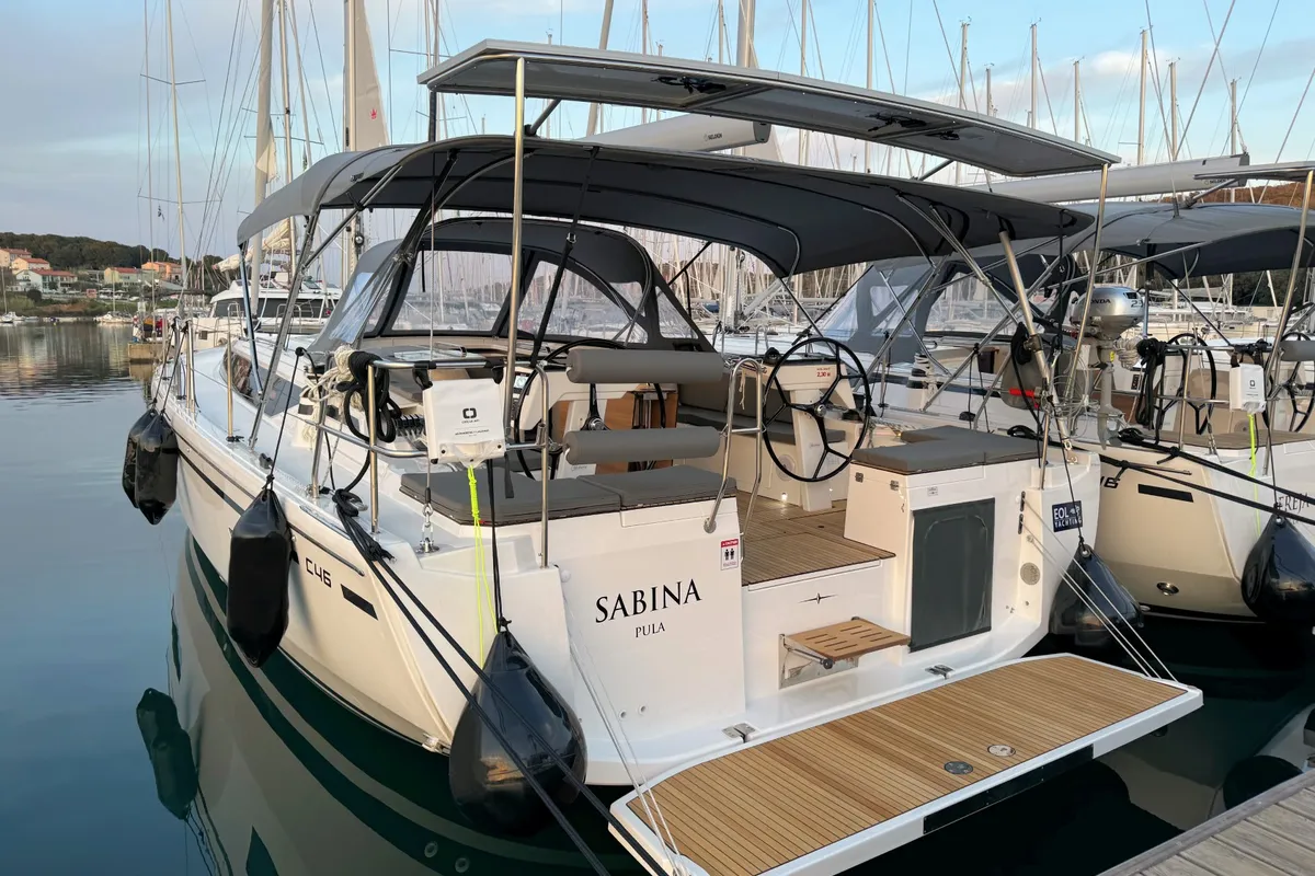 Exterior view of Sabina, a Bavaria C46 sailboat at Pula, Croatia
