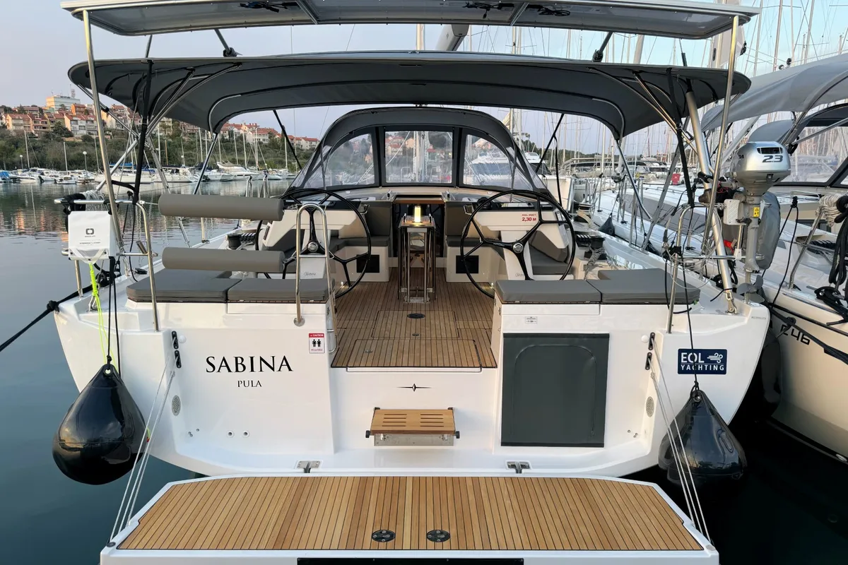 Exterior view of Sabina, a Bavaria C46 sailboat at Pula, Croatia