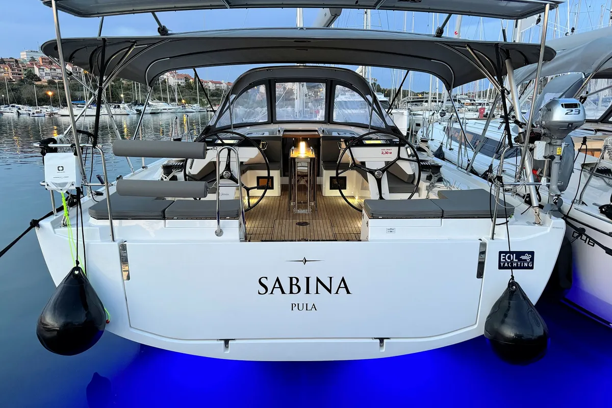 Exterior view of Sabina, a Bavaria C46 sailboat at Pula, Croatia