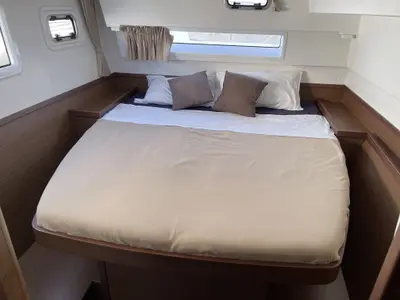 Cabin on Leucotea, a Lagoon 42 catamaran at Salerno, Italy