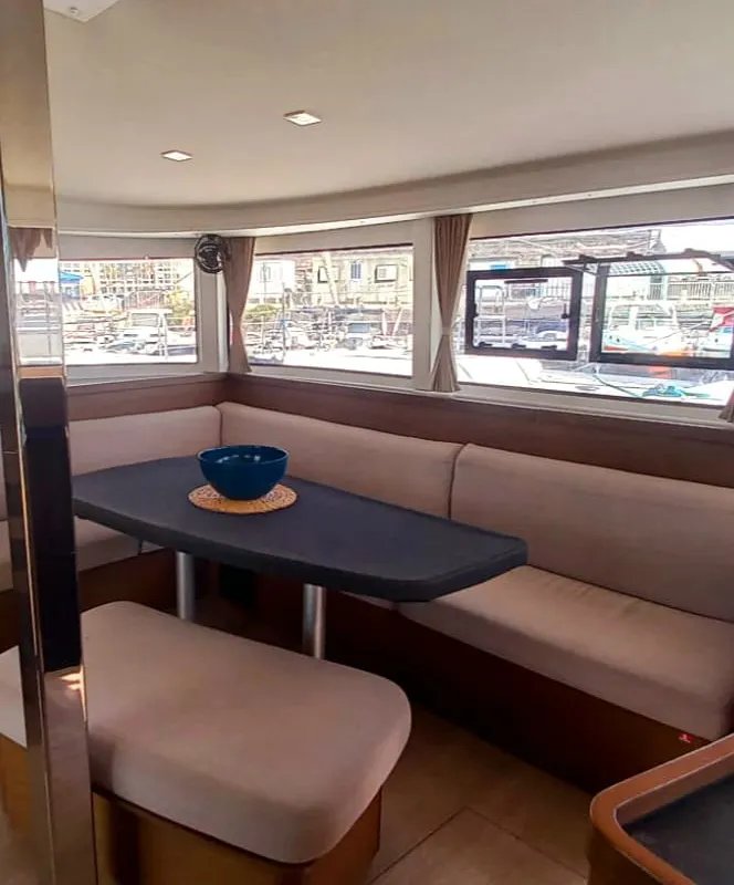 Salon of Leucotea, a Lagoon 42 catamaran at Salerno, Italy
