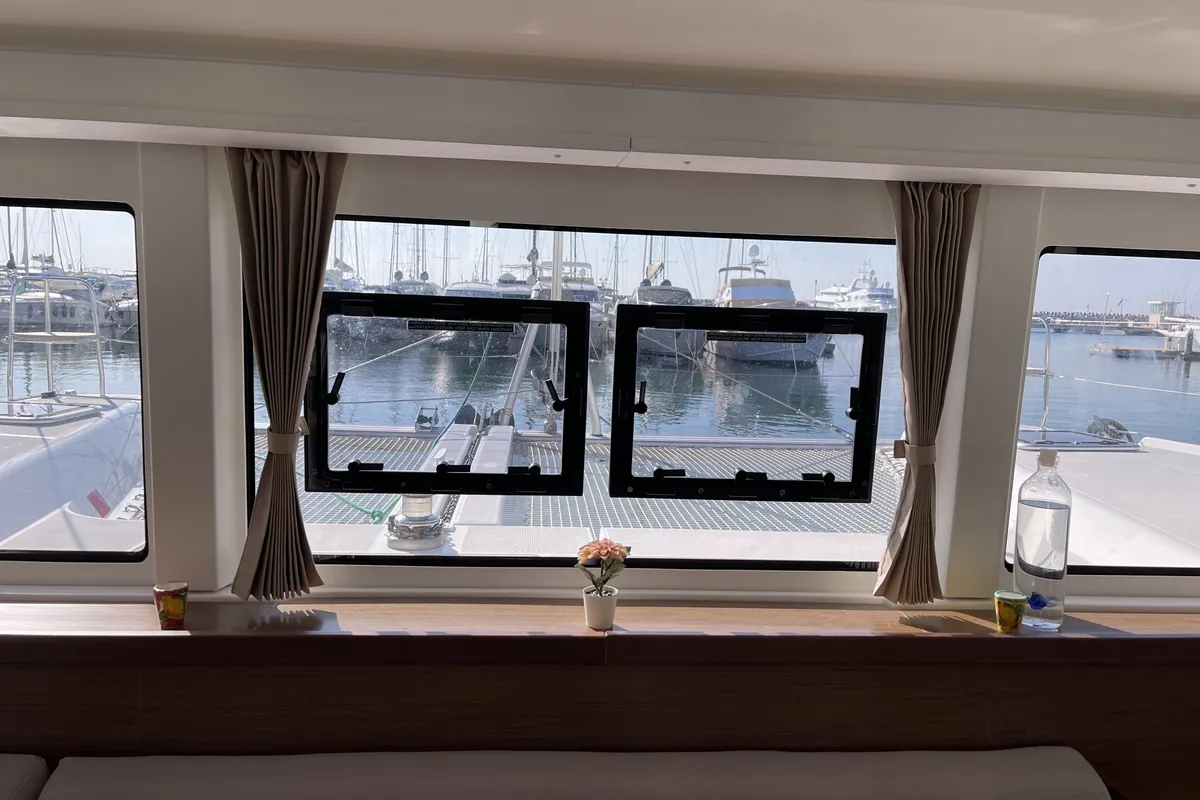 Salon of Leucotea, a Lagoon 42 catamaran at Salerno, Italy