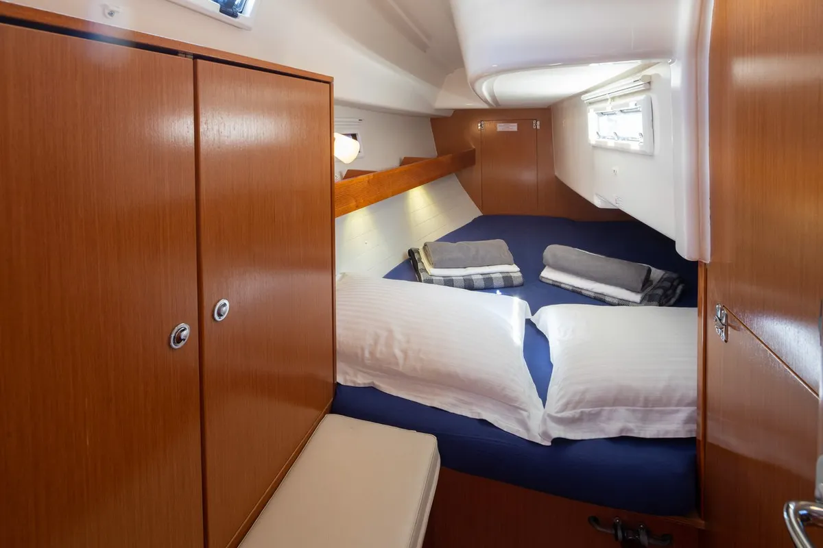 Cabin on Anemos, a Bavaria Cruiser 32 sailboat at Municipal Unit of Lefkada, Greece