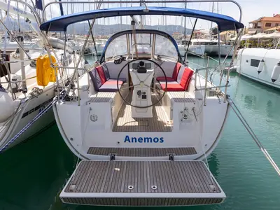 Cockpit of Anemos, a Bavaria Cruiser 32 sailboat at Municipal Unit of Lefkada, Greece