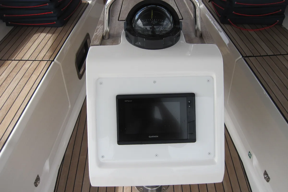 Cockpit of Marina, a Bavaria Cruiser 41 sailboat at Capo d'Orlando, Italy
