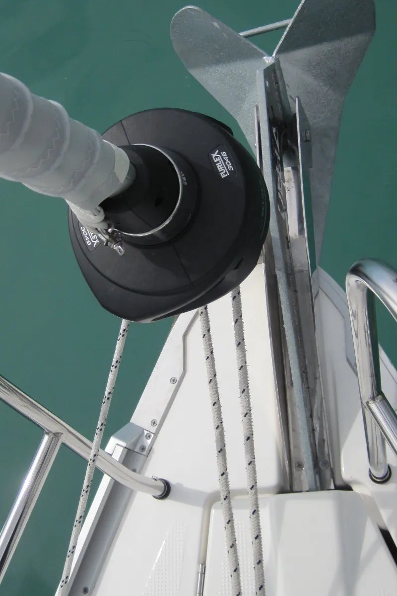 Deck of Marina, a Bavaria Cruiser 41 sailboat at Capo d'Orlando, Italy