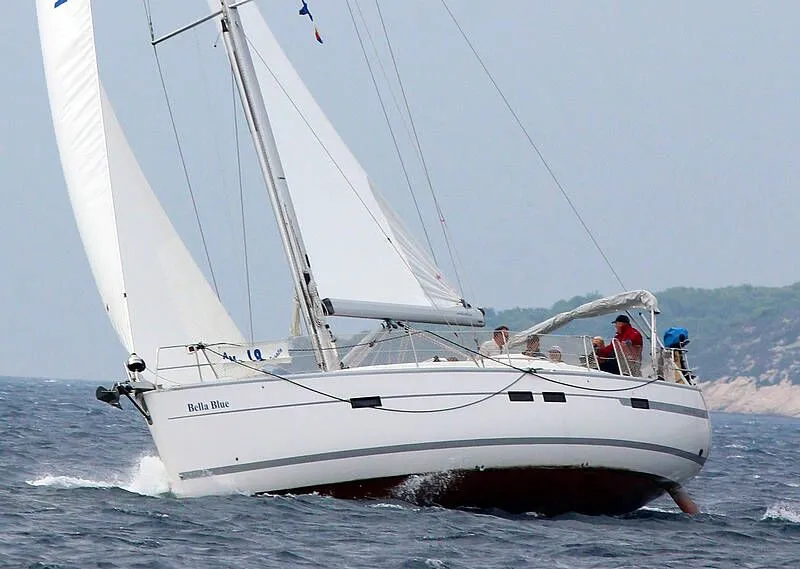 Exterior view of Bella Blue, a Bavaria Cruiser 45 sailboat at Općina Vrsar, Croatia