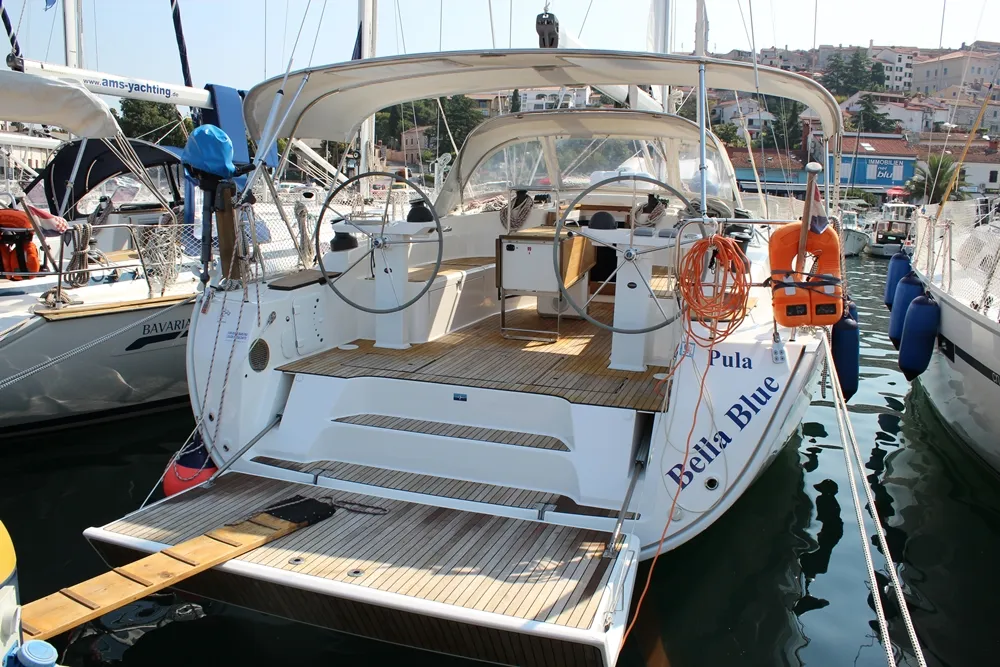 Deck of Bella Blue, a Bavaria Cruiser 45 sailboat at Općina Vrsar, Croatia