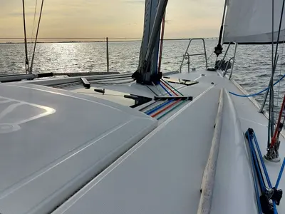 Deck of Phantom, a Dufour 34 sailboat at Yerseke, Netherlands