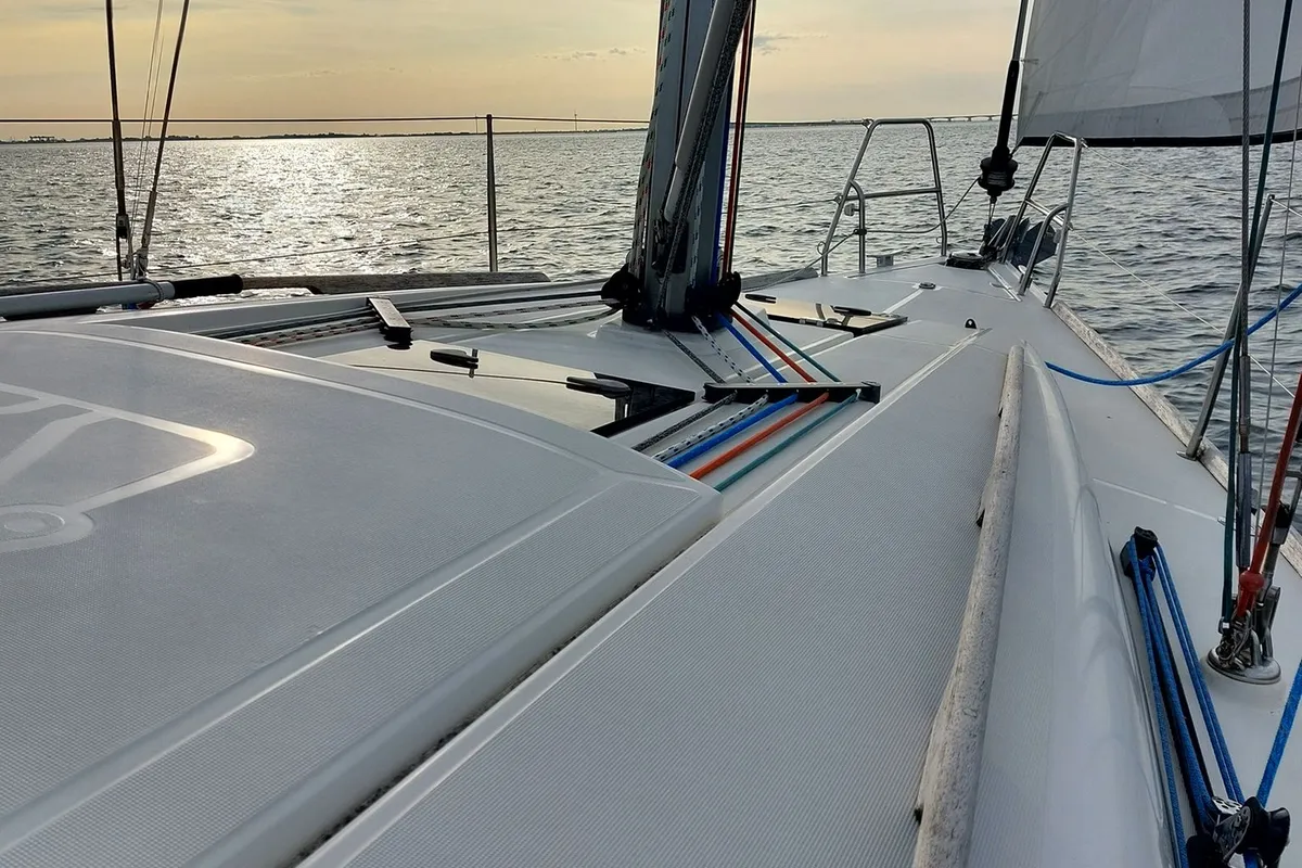 Deck of Phantom, a Dufour 34 sailboat at Yerseke, Netherlands