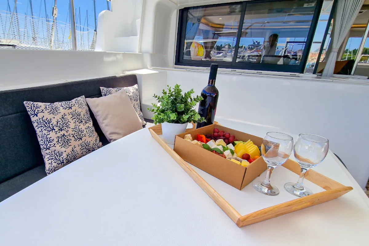 Deck of FELICITÀ, a Lagoon 46 catamaran at Split, Croatia