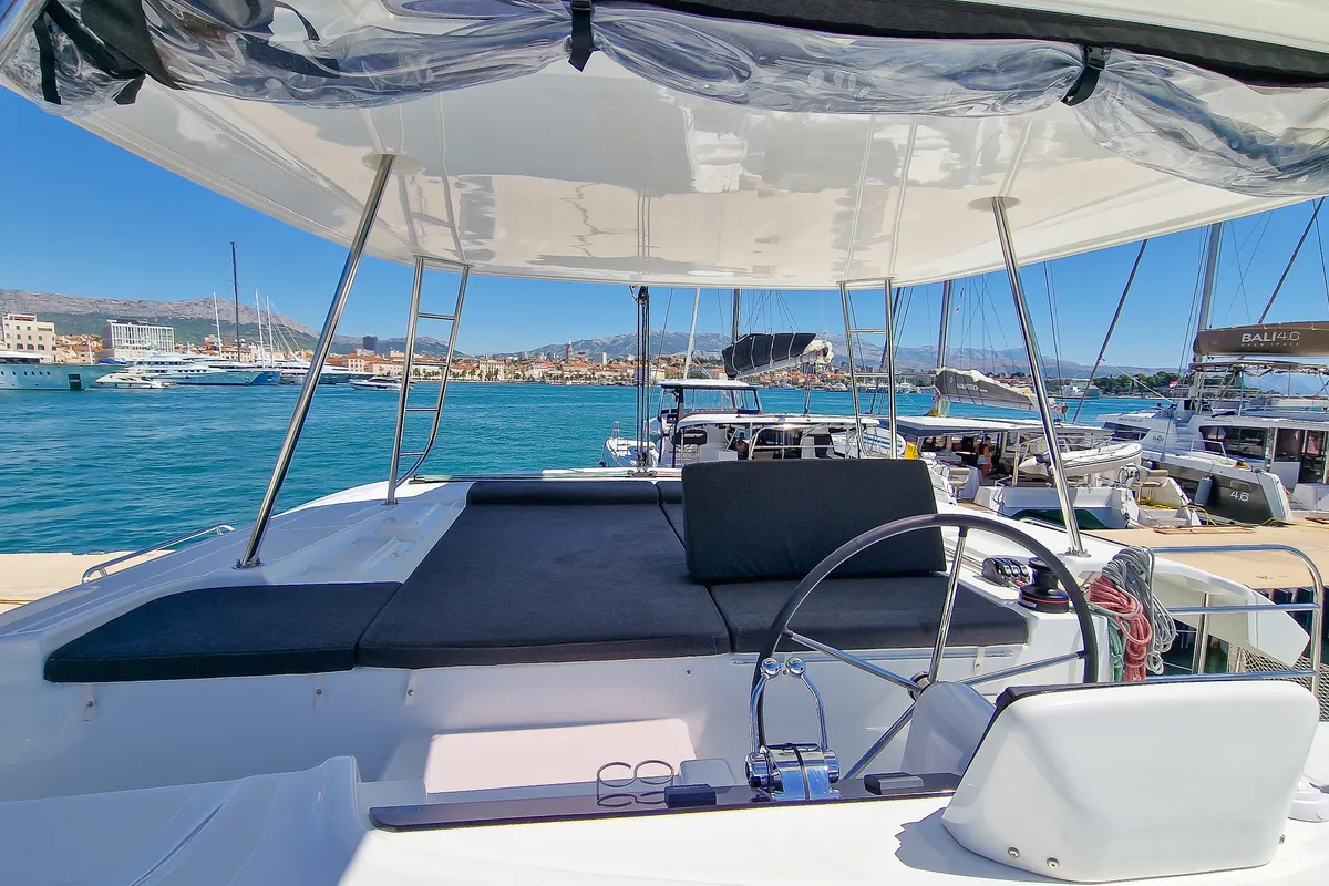 Cockpit of FELICITÀ, a Lagoon 46 catamaran at Split, Croatia