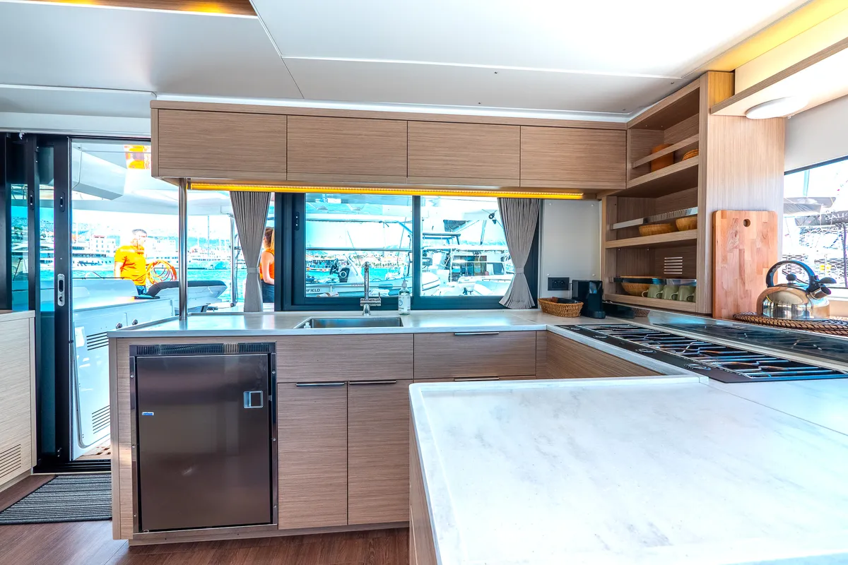Galley of FELICITÀ, a Lagoon 46 catamaran at Split, Croatia