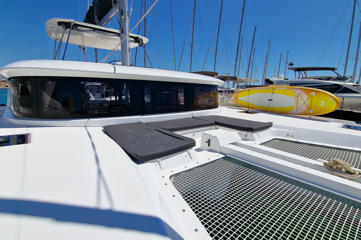 Deck of FELICITÀ, a Lagoon 46 catamaran at Split, Croatia