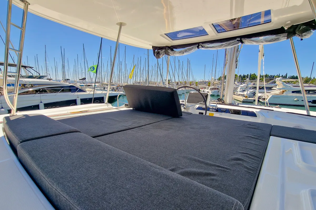 Deck of FELICITÀ, a Lagoon 46 catamaran at Split, Croatia