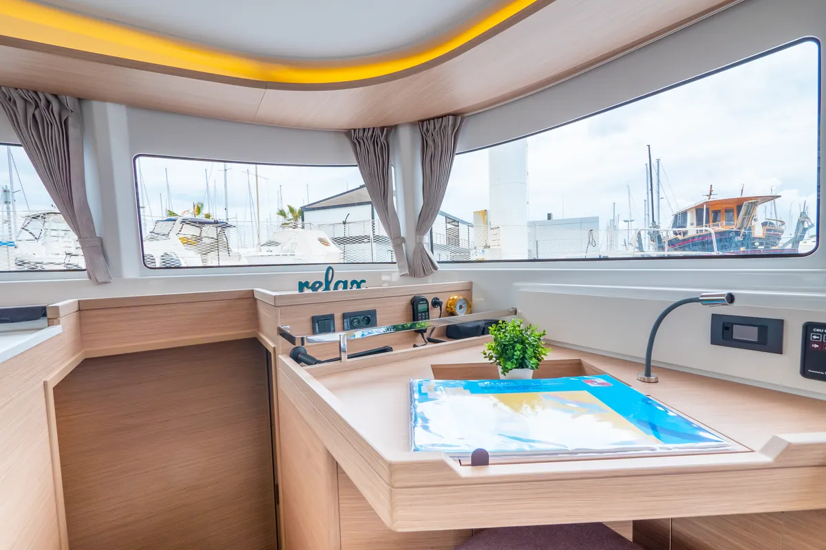 Salon of FELICITÀ, a Lagoon 46 catamaran at Split, Croatia