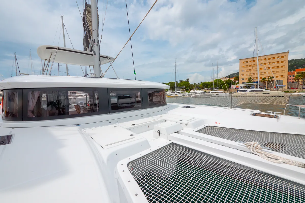 Deck of FELICITÀ, a Lagoon 46 catamaran at Split, Croatia