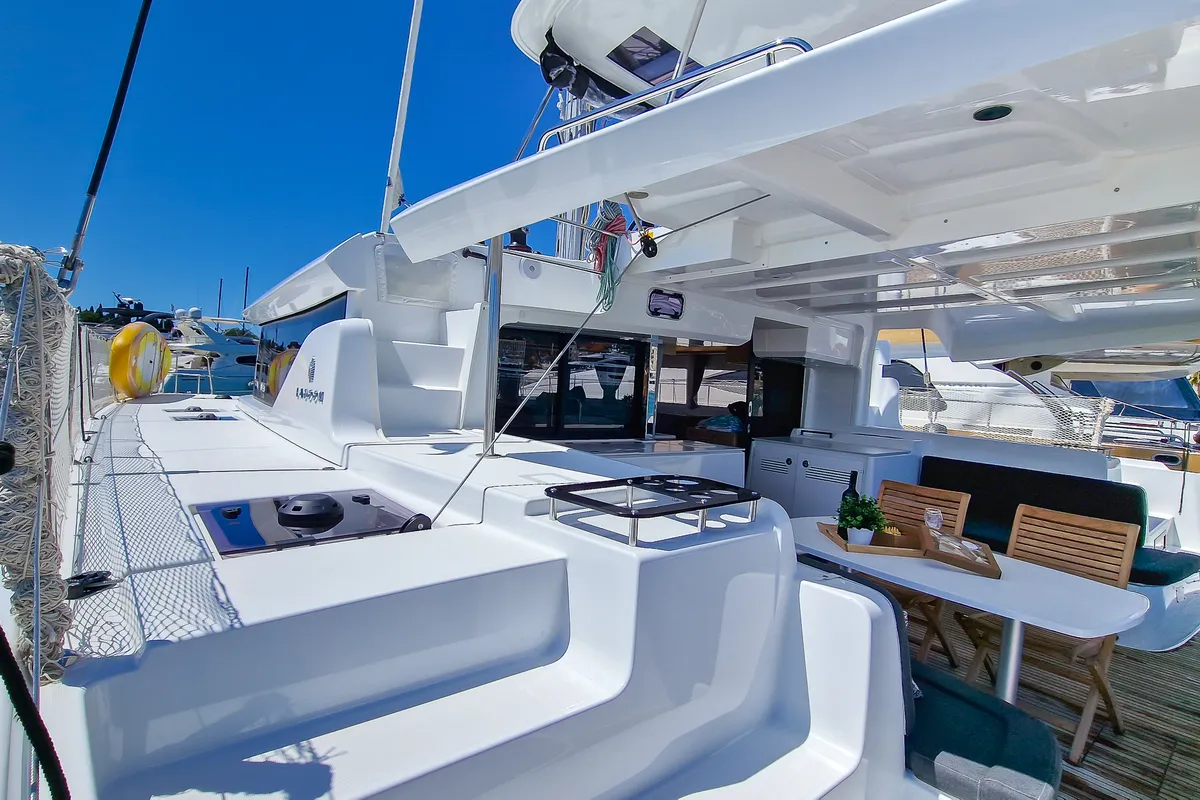 Deck of FELICITÀ, a Lagoon 46 catamaran at Split, Croatia