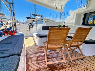 Deck of FELICITÀ, a Lagoon 46 catamaran at Split, Croatia