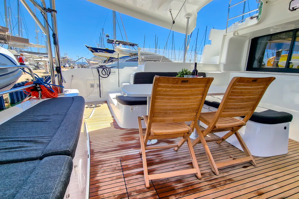Deck of FELICITÀ, a Lagoon 46 catamaran at Split, Croatia