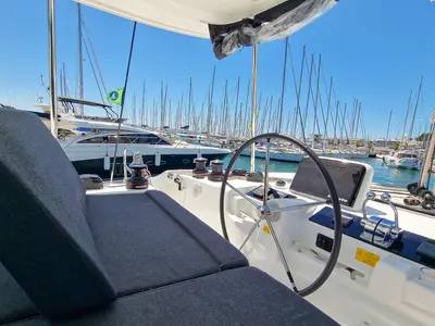 Cockpit of FELICITÀ, a Lagoon 46 catamaran at Split, Croatia