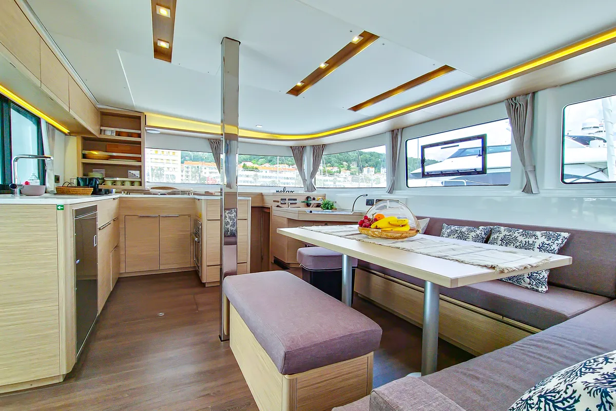 Salon of FELICITÀ, a Lagoon 46 catamaran at Split, Croatia