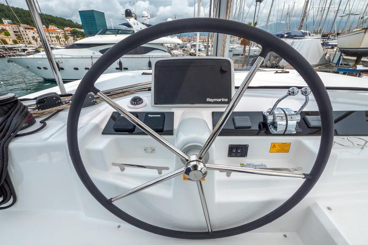 Cockpit of FELICITÀ, a Lagoon 46 catamaran at Split, Croatia