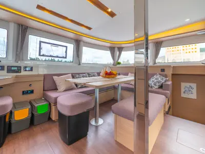 Salon of FELICITÀ, a Lagoon 46 catamaran at Split, Croatia