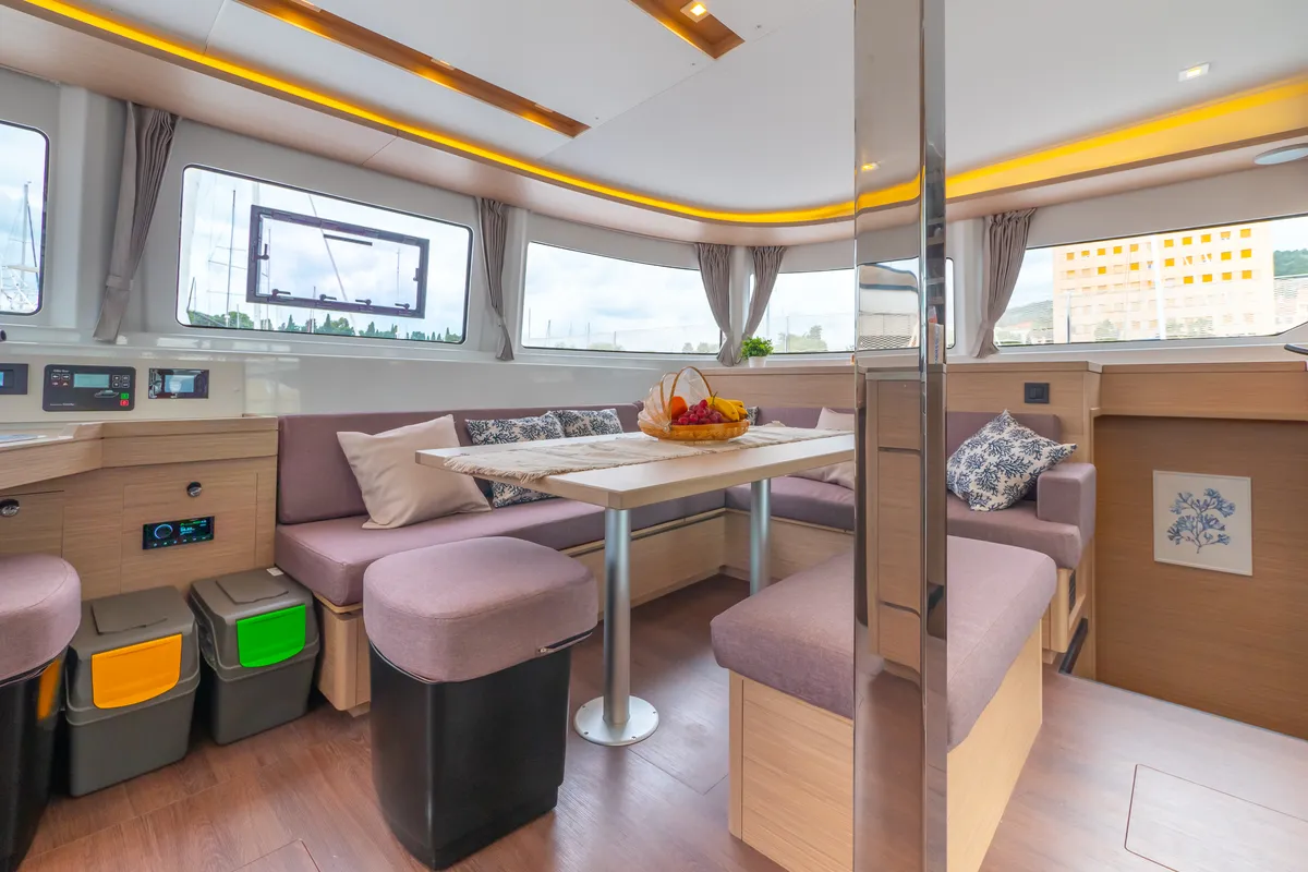 Salon of FELICITÀ, a Lagoon 46 catamaran at Split, Croatia