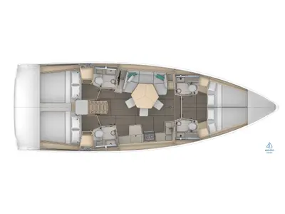 Floor plan of Sunsail 44.4 Premium Plus, a Dufour 44 sailboat at Kontokali, Greece