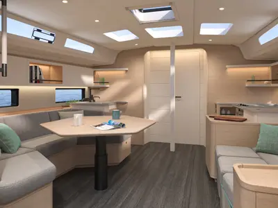 Salon of Sunsail 44.4 Premium Plus, a Dufour 44 sailboat at Kontokali, Greece