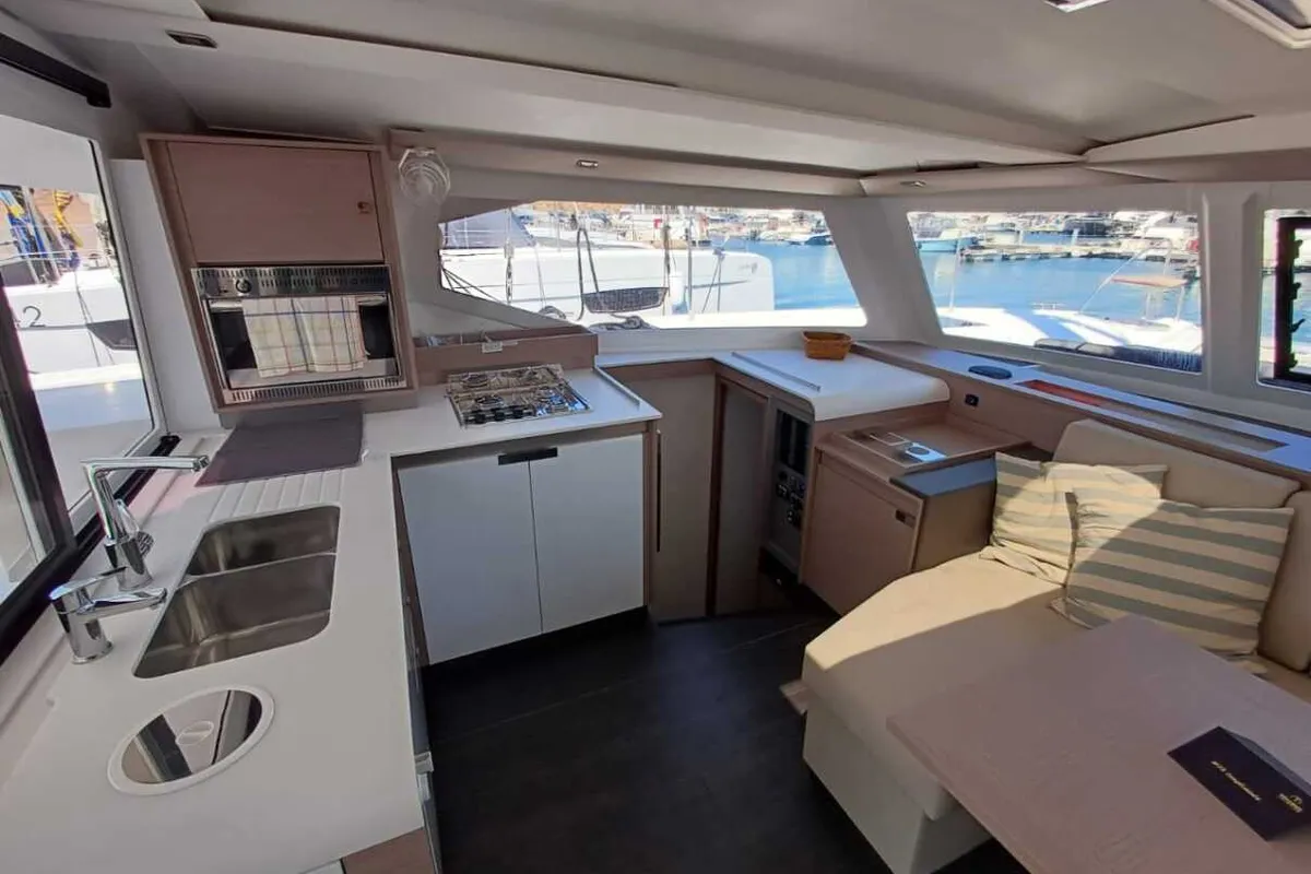 Salon of My Tim, a Fountaine Pajot Isla 40 catamaran at Municipal Unit of Rhodes, Greece