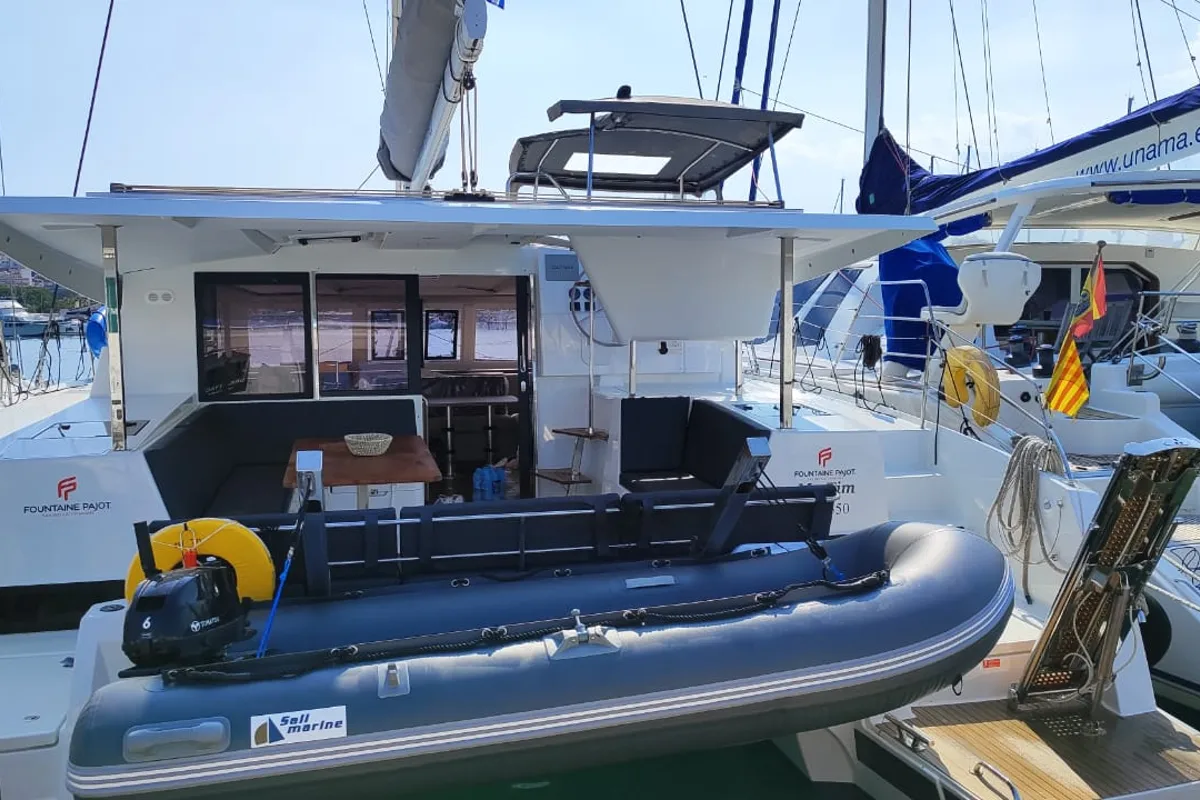 Exterior view of My Tim, a Fountaine Pajot Isla 40 catamaran at Municipal Unit of Rhodes, Greece