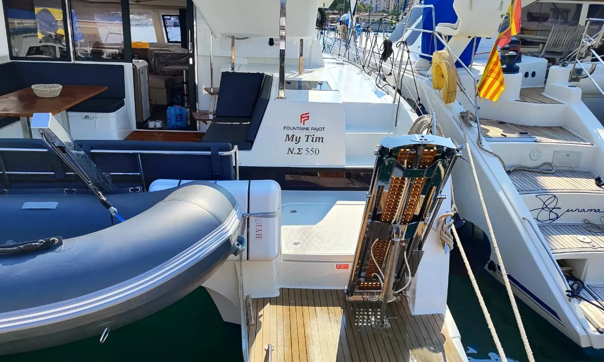 Deck of My Tim, a Fountaine Pajot Isla 40 catamaran at Municipal Unit of Rhodes, Greece