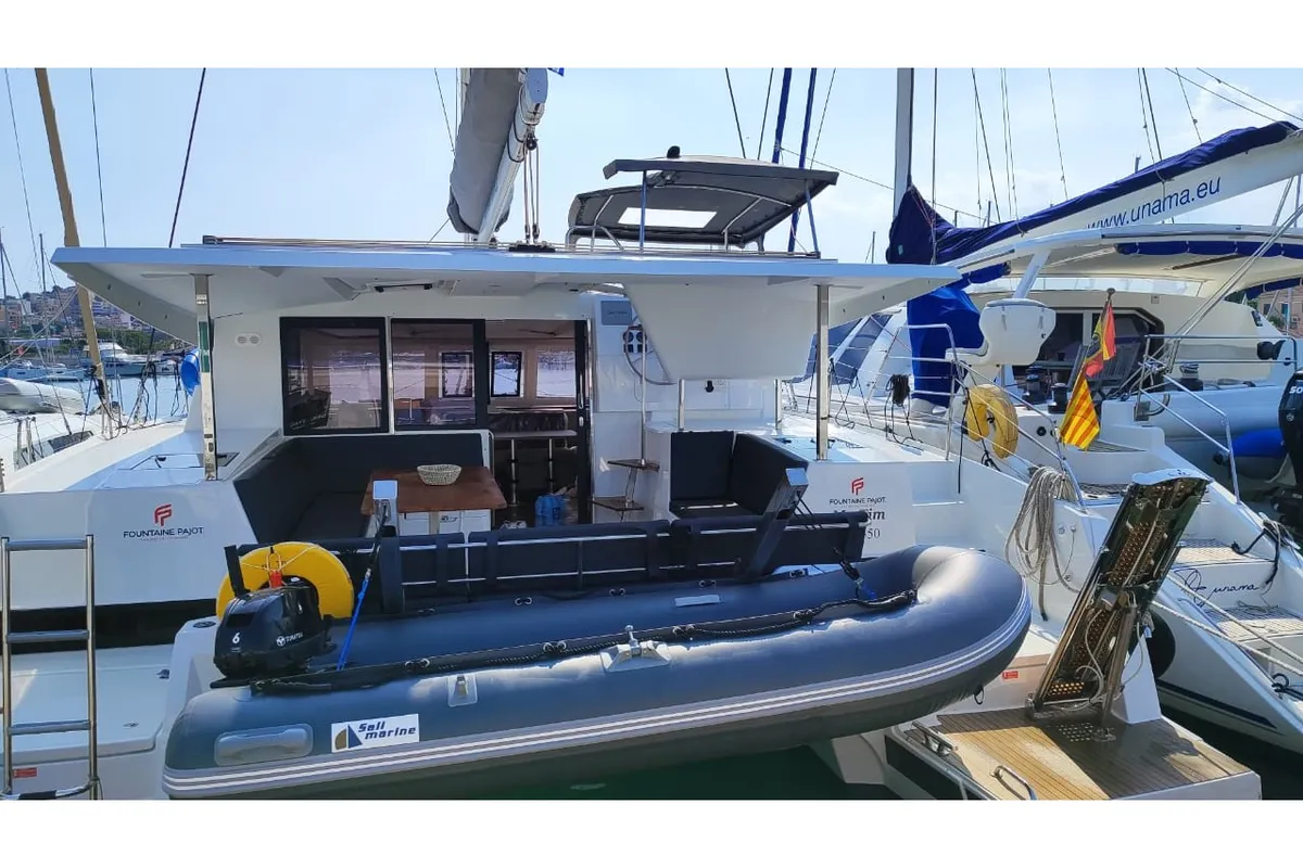 Exterior view of My Tim, a Fountaine Pajot Isla 40 catamaran at Municipal Unit of Rhodes, Greece