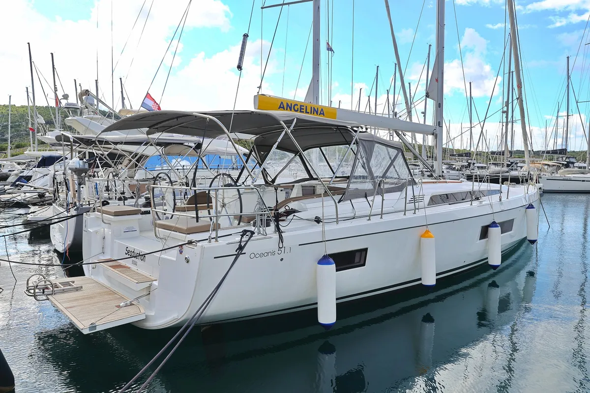 Exterior view of Seaduction, a Beneteau Oceanis 51.1 sailboat at Grad Trogir, Croatia