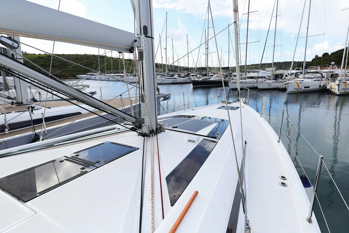 Deck of Seaduction, a Beneteau Oceanis 51.1 sailboat at Grad Trogir, Croatia