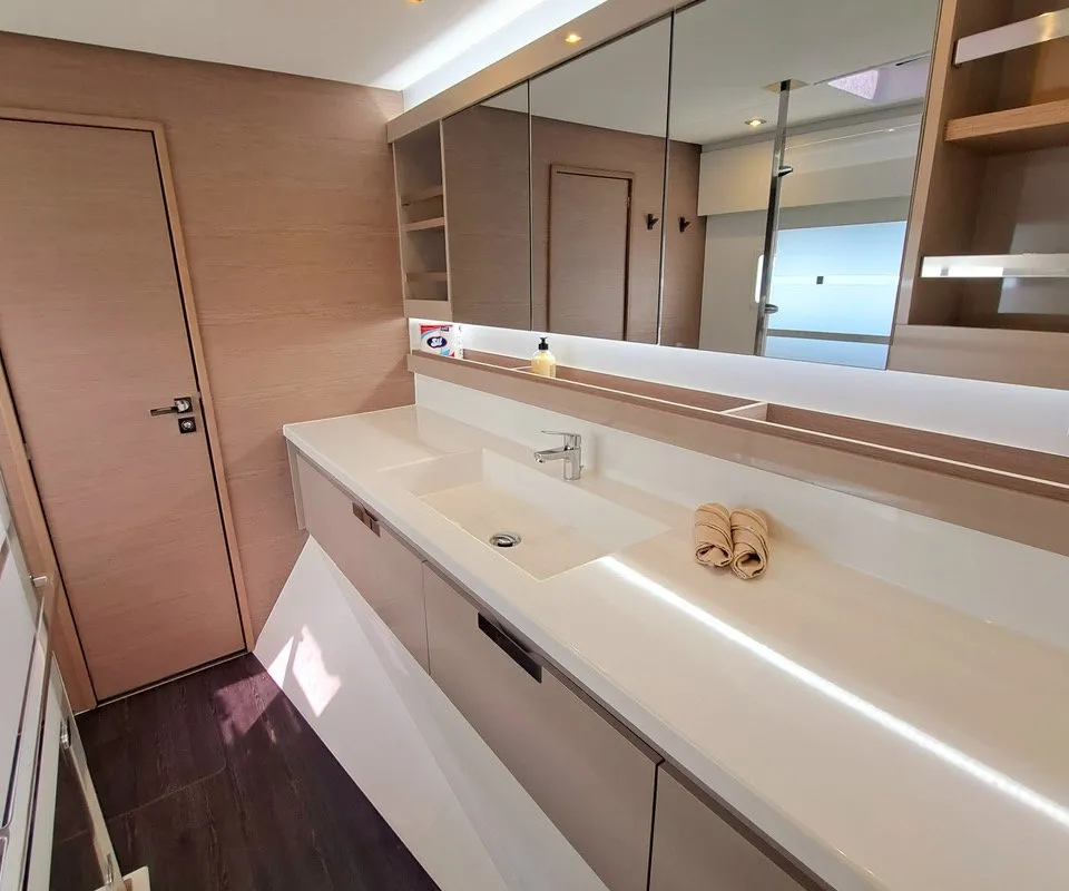 Premium +, a Fountaine Pajot Aura 51 catamaran at Sant Antoni de Portmany, Spain