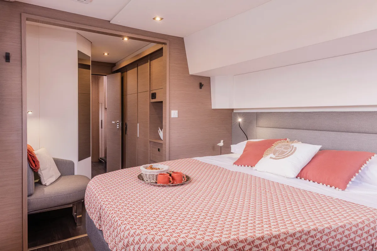 Premium +, a Fountaine Pajot Aura 51 catamaran at Sant Antoni de Portmany, Spain