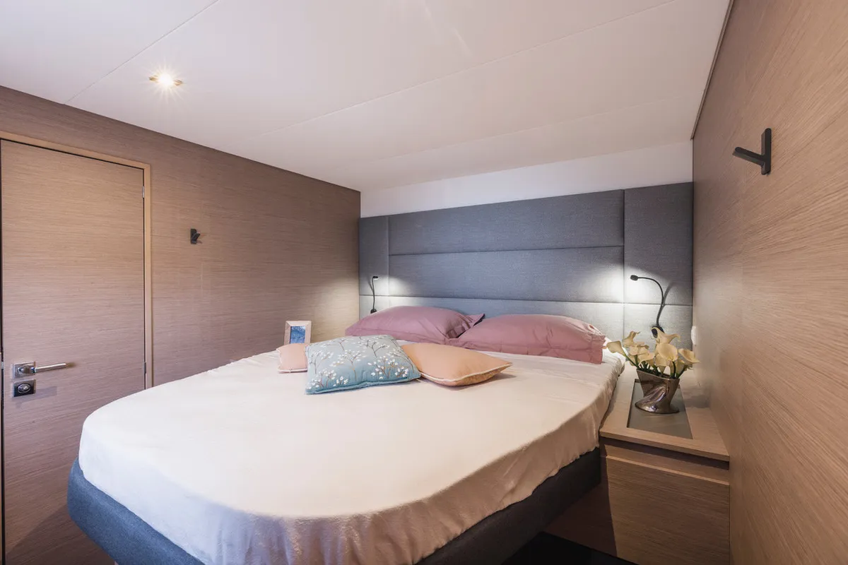 Premium +, a Fountaine Pajot Aura 51 catamaran at Sant Antoni de Portmany, Spain
