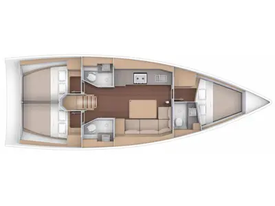 Floor plan of D390-19A, a Dufour 390 Grand Large sailboat at Athens, Greece