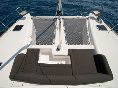 Deck of ANNIE, a Lagoon 450 Fly catamaran at Athens, Greece