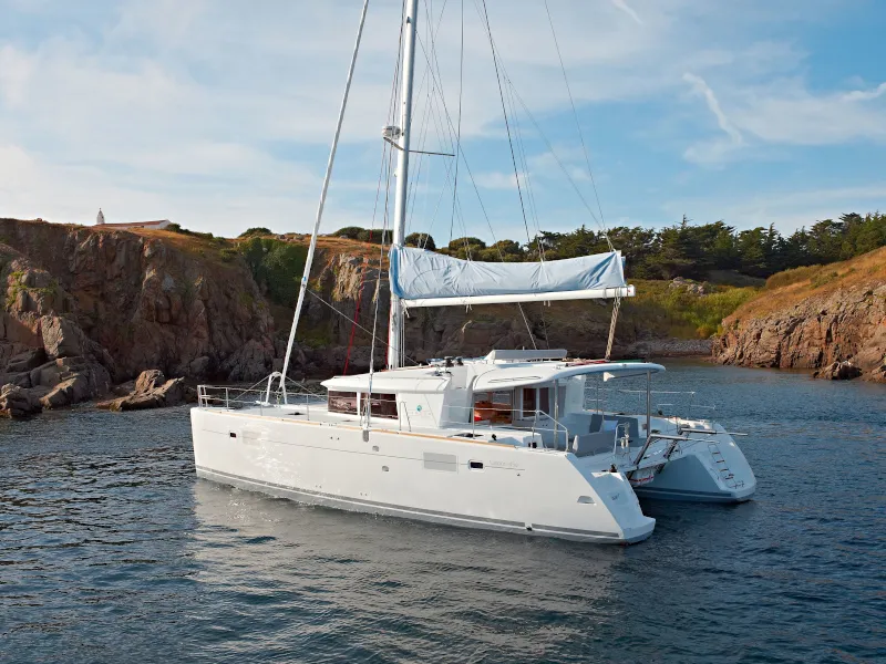Exterior view of ANNIE, a Lagoon 450 Fly catamaran at Athens, Greece